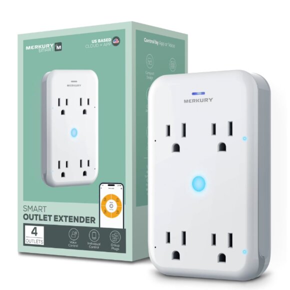 Merkury Innovations Smart 4-Outlet Wall Extender, Wi-Fi Enabled Works with Alexa - Picture 1 of 8